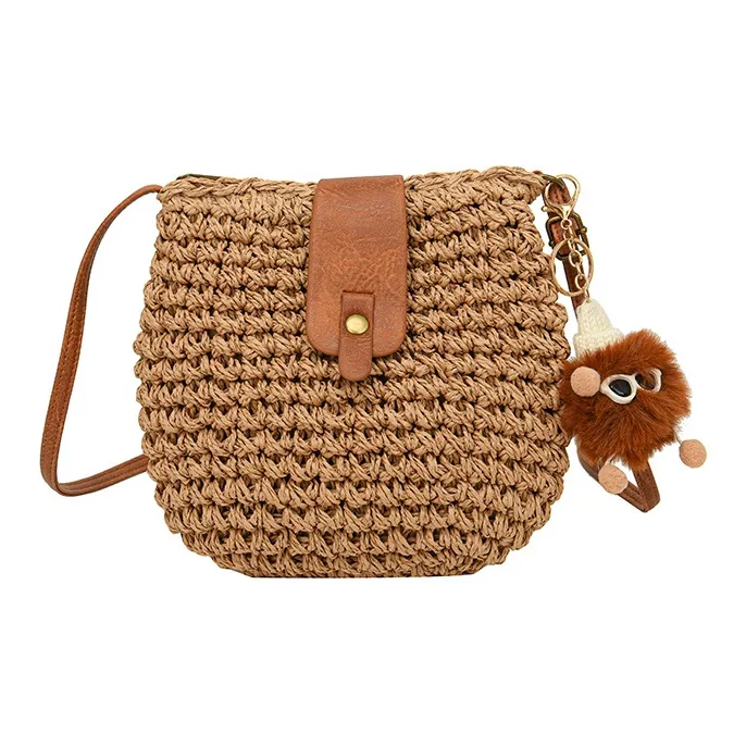 Boniu Straw Handbag, Shoulder Bag, Crossbody Bag Medium Size Women's Khaki