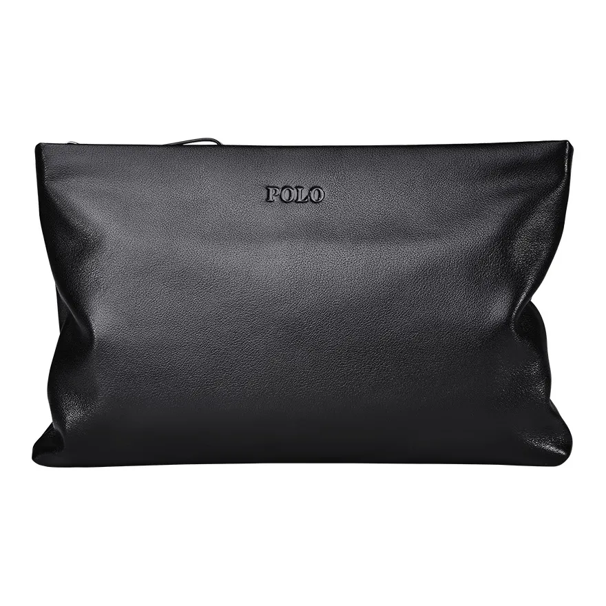 POLO Top Grain Cow Leather Clutch Medium Size Men's Black