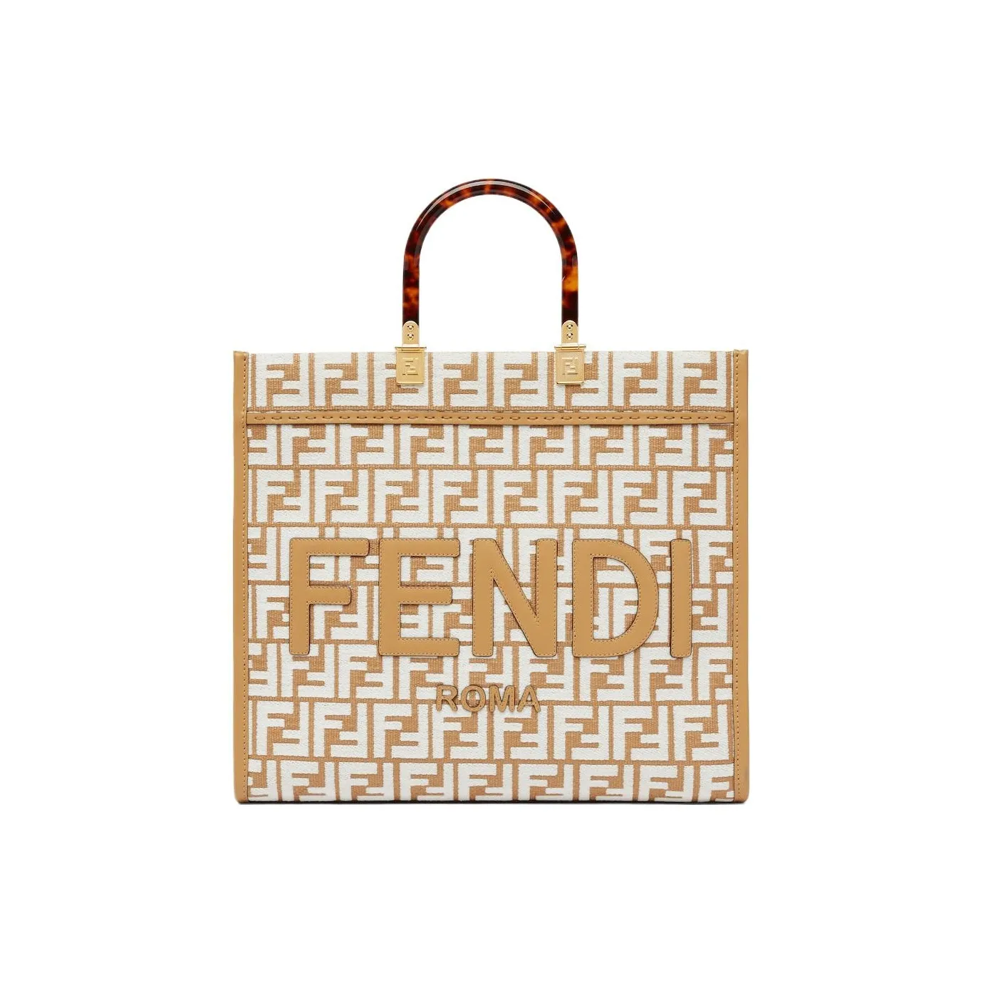 FENDI Sunshine Raffia With Leather Tote Bag Shopping Bag Shoulder Bag Crossbody Bag Handbag Medium Size Women's White