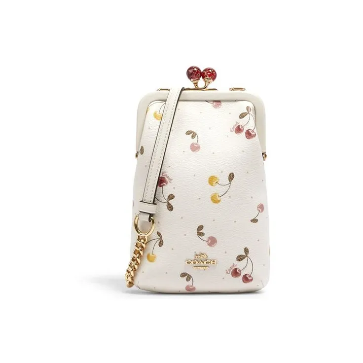 COACH Kisslock Leather Chain Bag, Shoulder Bag, Crossbody Bag Women's White