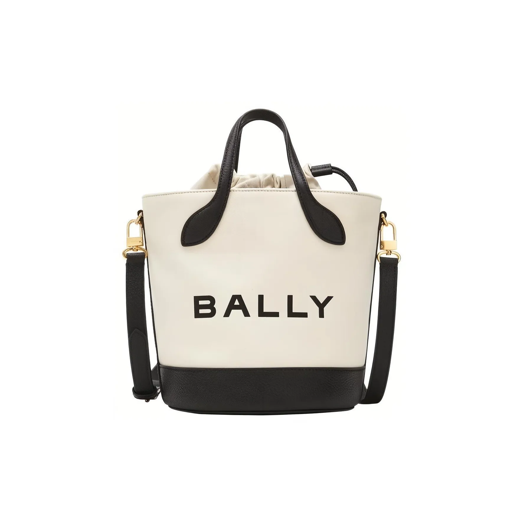 BALLY Ткань с кожаными вставками Ведрообразная сумка Сумка через плечо Сумка через плечо Сумка среднего размера Женская Белая