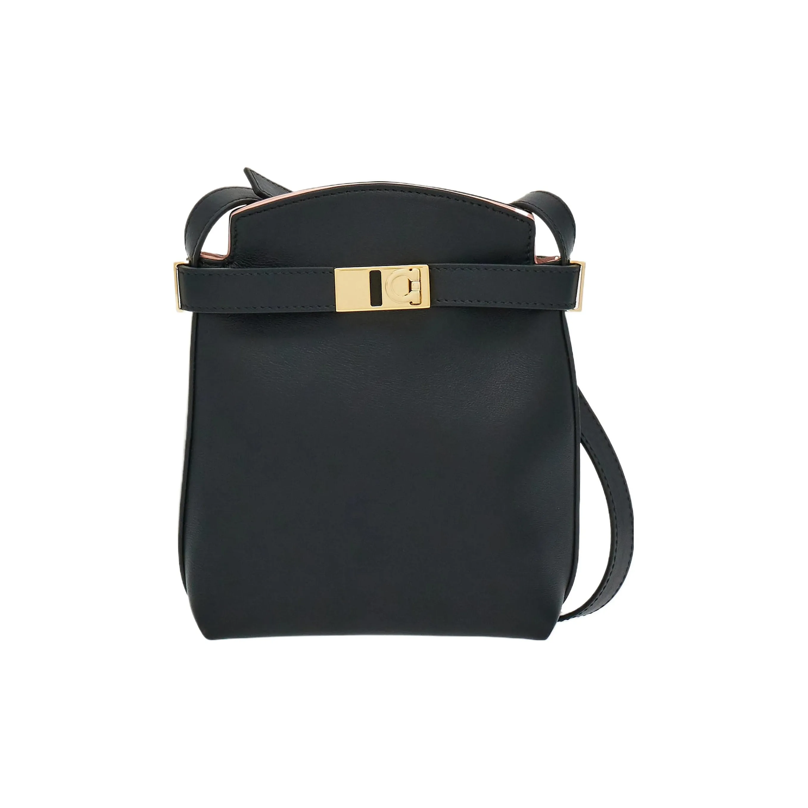 FERRAGAMO GANCINI Calfskin Shoulder Bag, Crossbody Bag Regular Women's Black & Nilde Pink