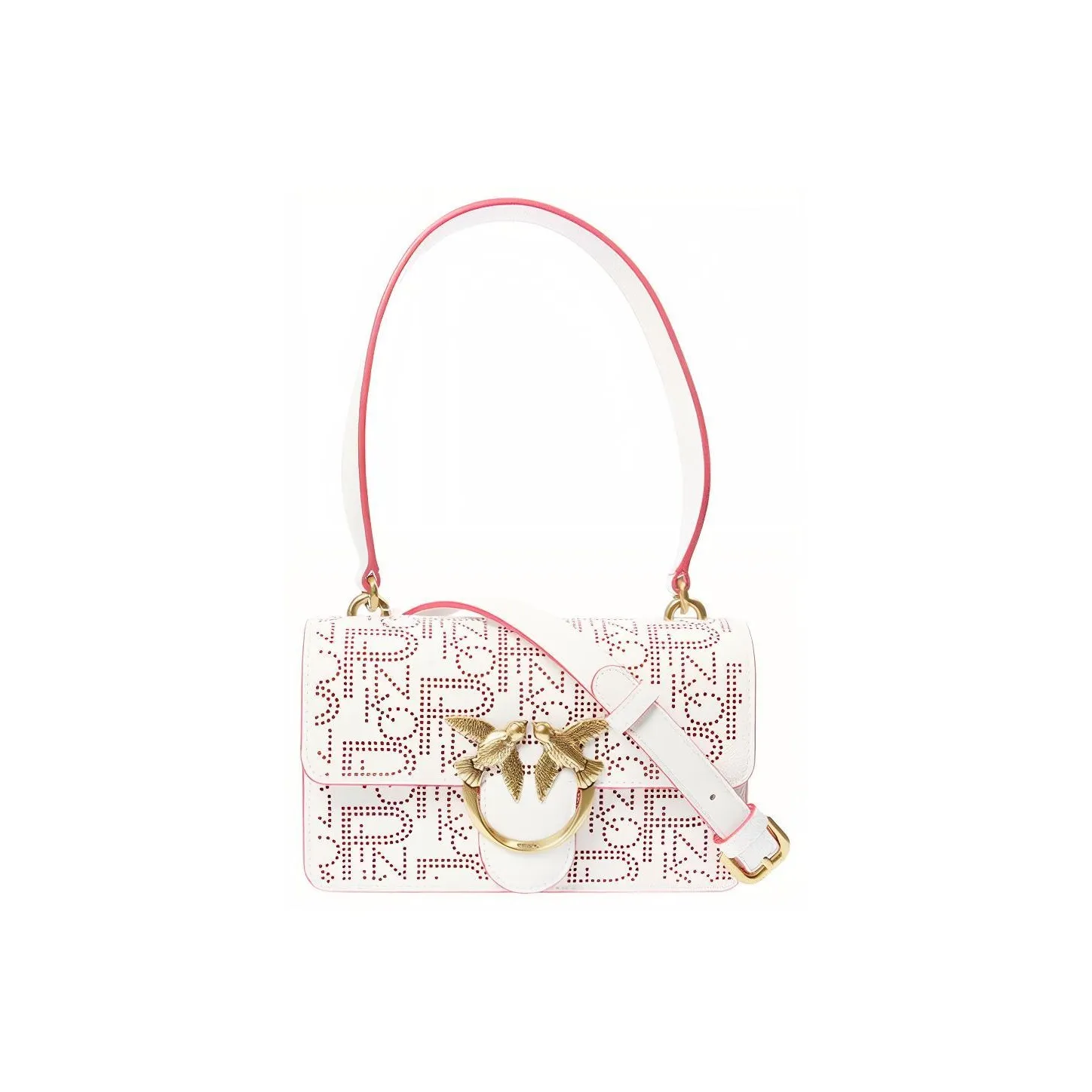 PINKO Love Icon Cow Leather Swallow Bag Handbag, Shoulder Bag, Crossbody Bag Trumpets Women's Ecru