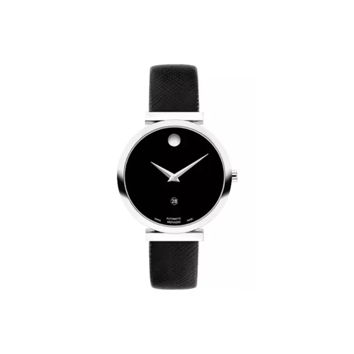 MOVADO MUSEUM Collection Mechanical Movement Women's Watch 32mm Black Dial Stainless Steel Case Leather Strap 0607675