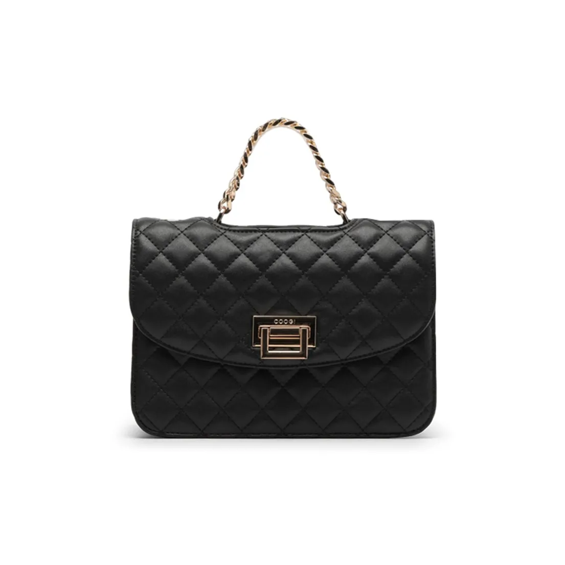 COOGI Calfskin Handbag, Crossbody Bag Medium Size Women's Black/Apricot