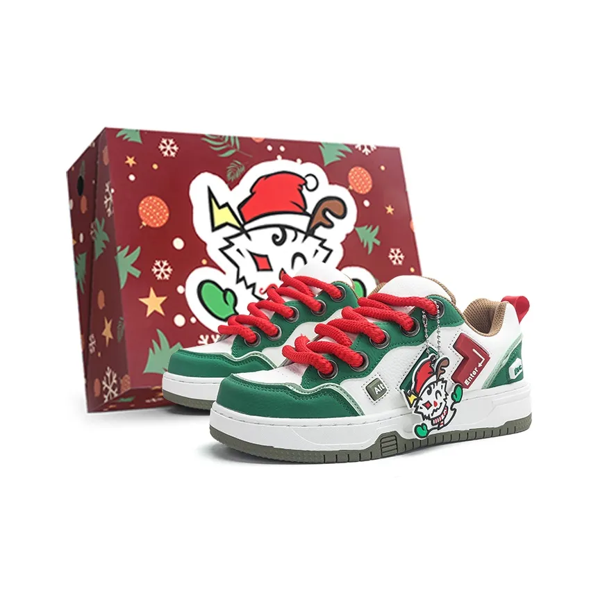 Jifffly Cushioning Height Increasing Wear-Resistant Low-Top Skateboard Shoes Unisex White Green