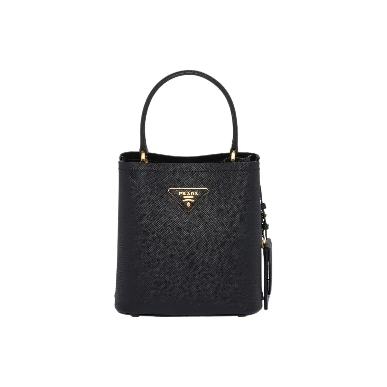 PRADA Panier Saffiano Leather Bucket Bag, One Shoulder Handbag Small Size Women
s Black