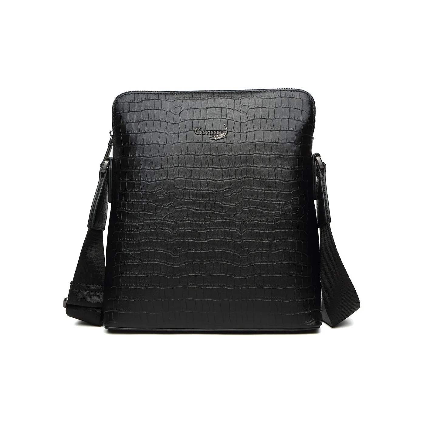 Crocodile Top Grain Cow Leather Shoulder Bag, Crossbody Bag Regular Men's Black