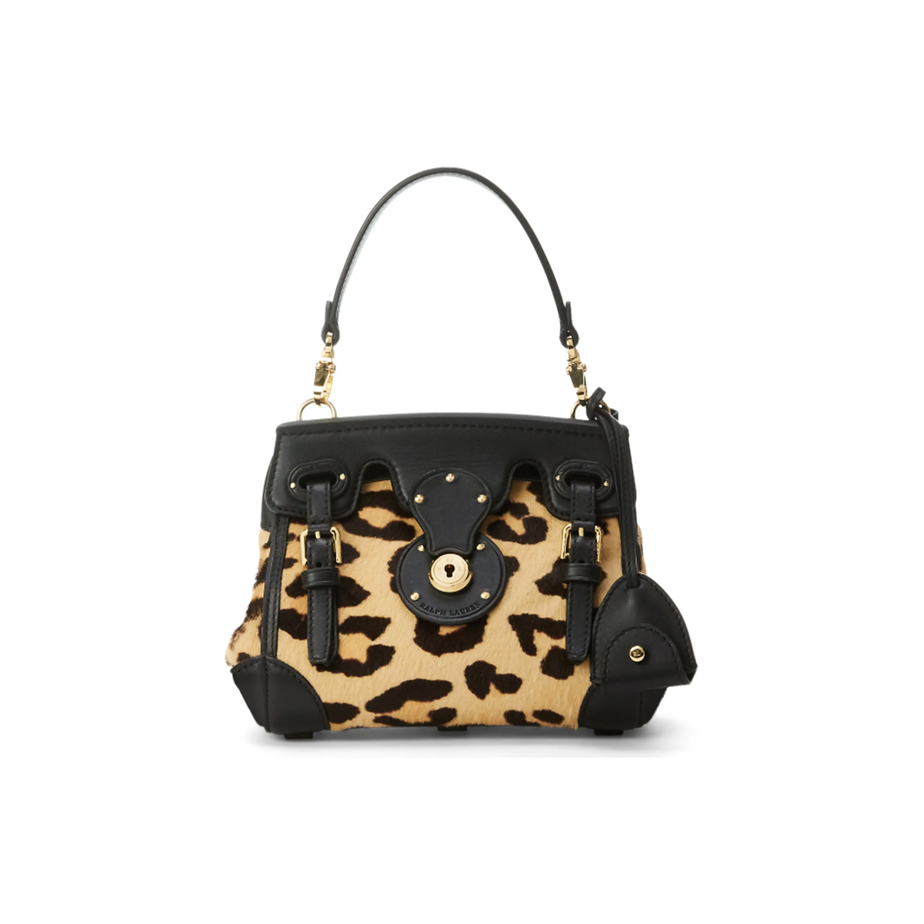 Polo Ralph Lauren Soft Ricky Cowhide Storage Bag, One Shoulder Handbag Mini Women's Black & Yellow & Coffee