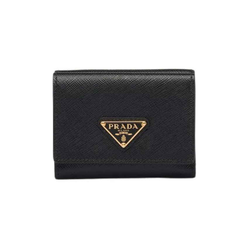 PRADA Saffiano Leather Wallet Trumpets Women's Black