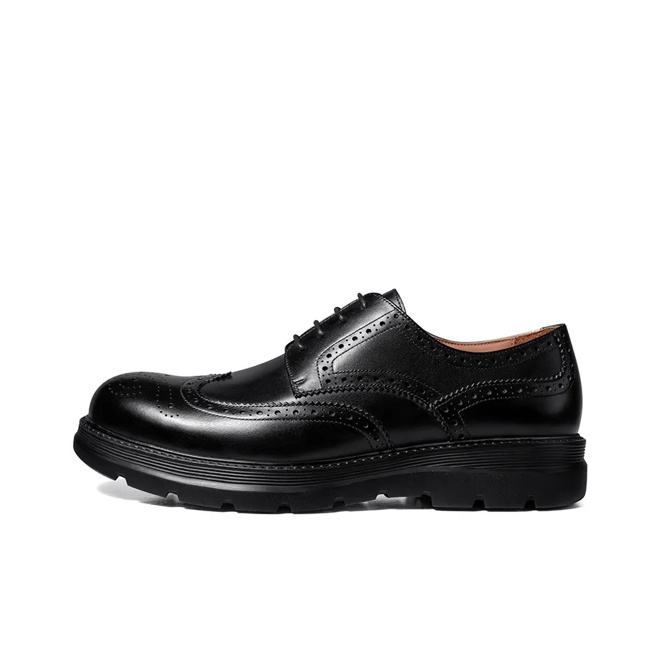 Zuti Brogue Embroidered Calfskin Derby Shoes Dress Shoes Men's Black