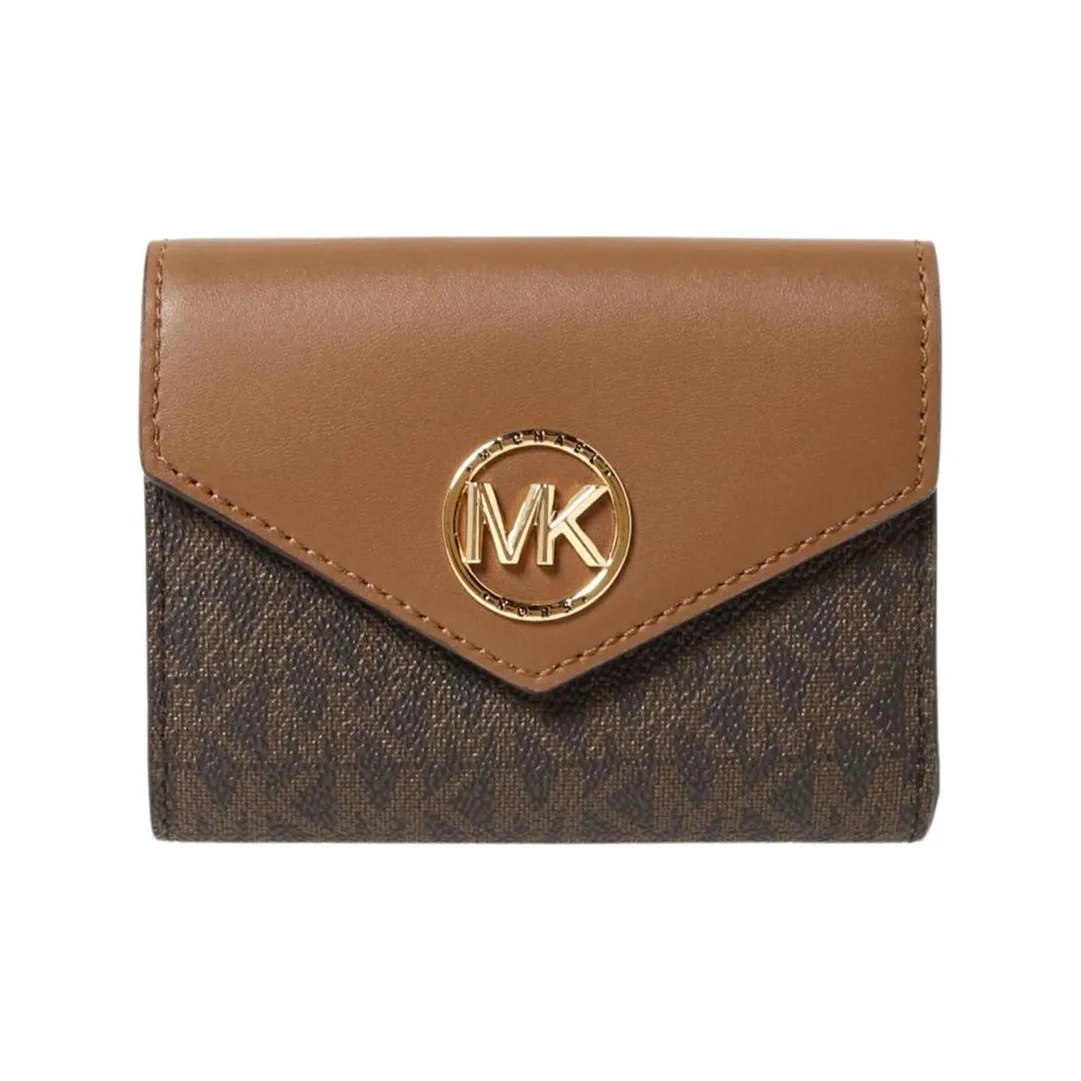 MICHAEL KORS PVC Coated Canvas Card Holder, Wallet Women's Dark Brown & Acorn Brown