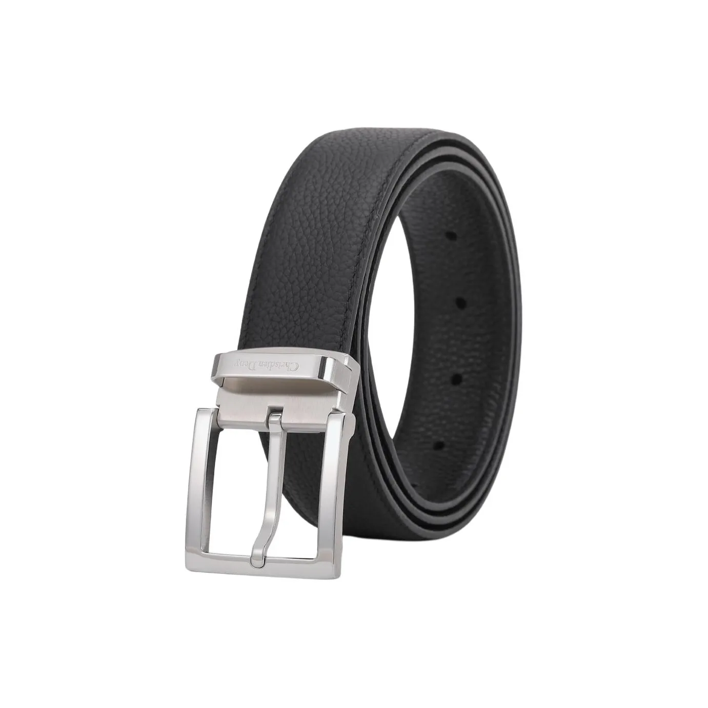 Chrisdien Deny High Quality Litchi Grain Double Sided Pin Buckle Belt Men's Black Width  3.5cm