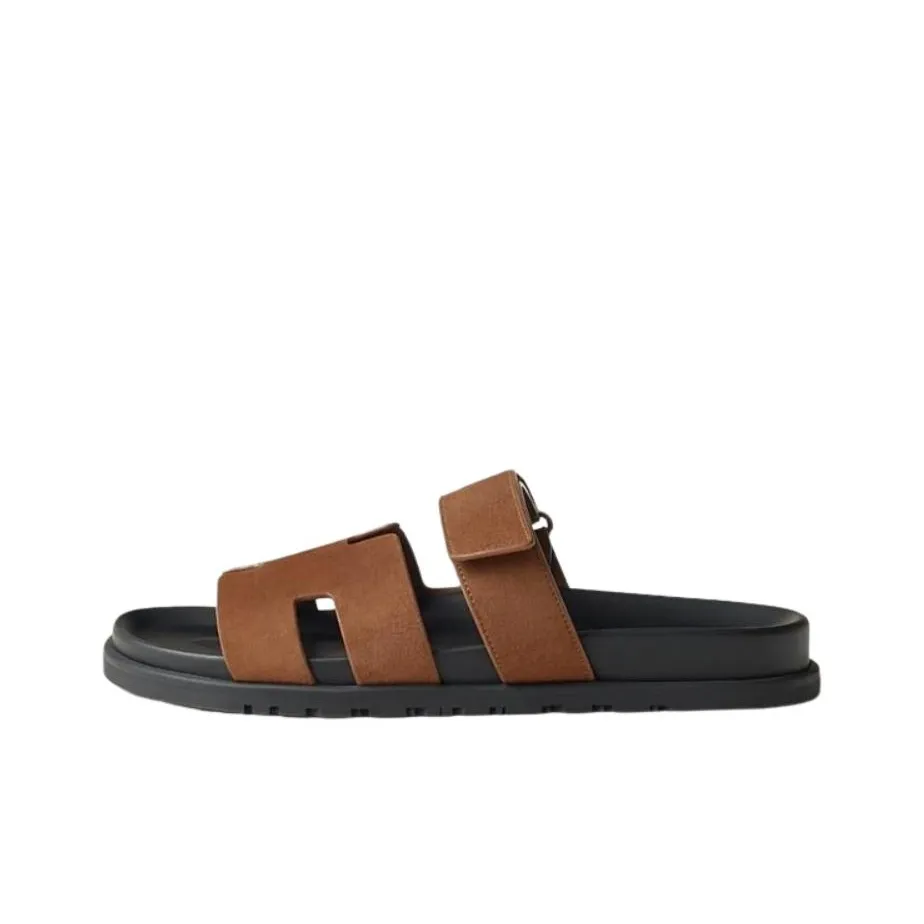 HERMES Chypre Rubber Sole Slide Slippers Men's Umber