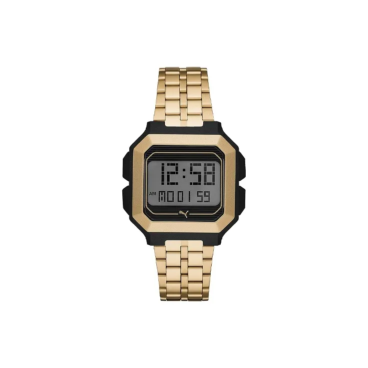 PUMA Мужские часы Кварцевый механизм Ремешок из нержавеющей стали 45 мм Серый циферблат