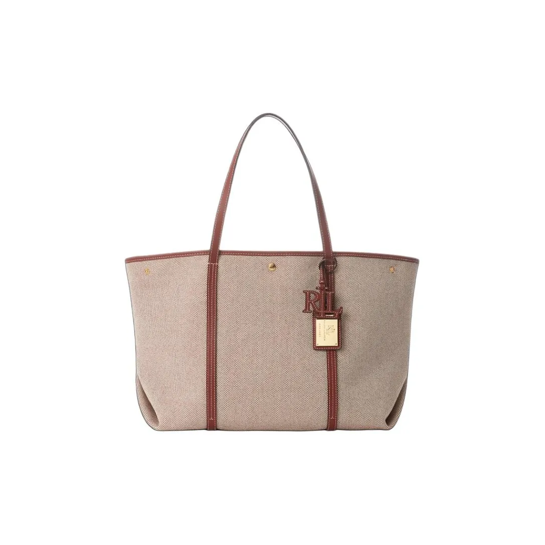 Ralph Lauren Canvas With Leather Tote Bag Shopping Bag Handbag Shoulder Bag Large Size Women's Umber
