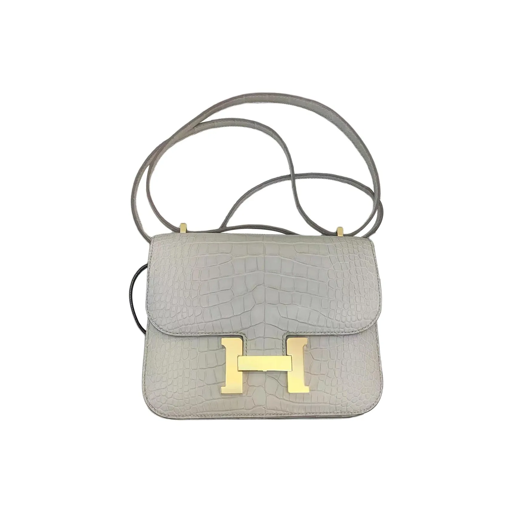 HERMES Constance Matte Crocodile Leather Shoulder Bag, Crossbody Bag Mini Women's
