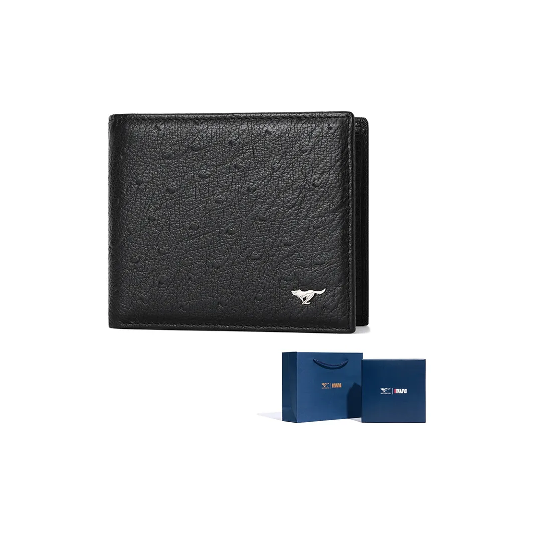 SEPTWOLVES Cow Leather Wallet Money Clip Card Holder Unisex Black