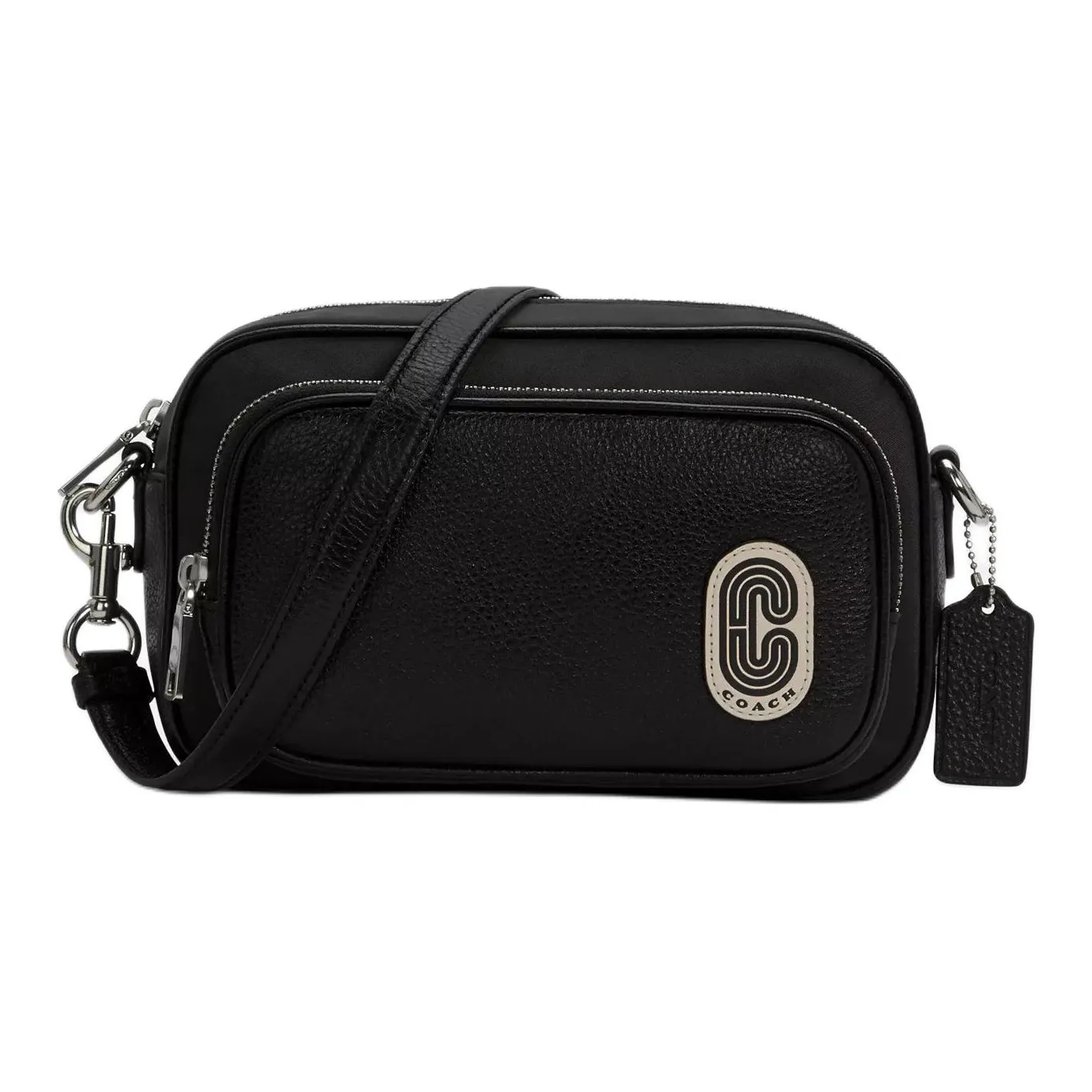 COACH Court Fabric With Leather Shoulder Bag Crossbody Bag Small Size Women's Black