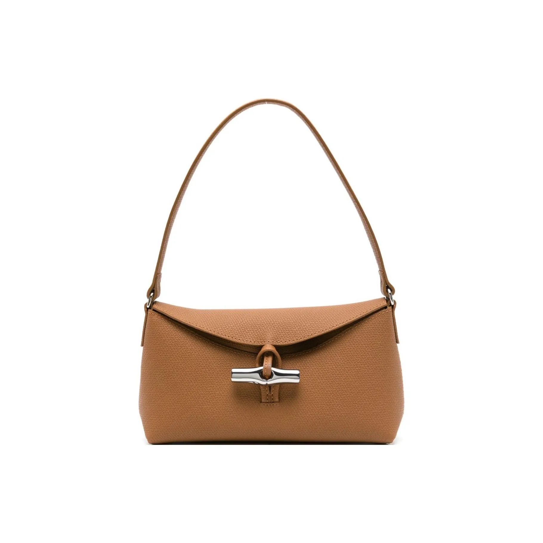 LONGCHAMP Roseau Grain Cow Leather Shoulder Bag, Crossbody Bag, Handbag Small Size Women's Camel Brown