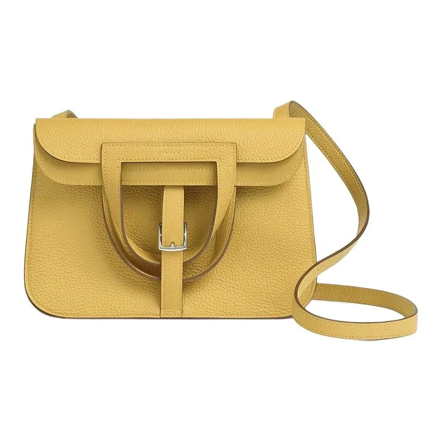 HERMES Halzan Clemence Bullock Leather Horse Shoe Bag Shoulder Bag Crossbody Bag Women's Sunshine Gold & Yellow