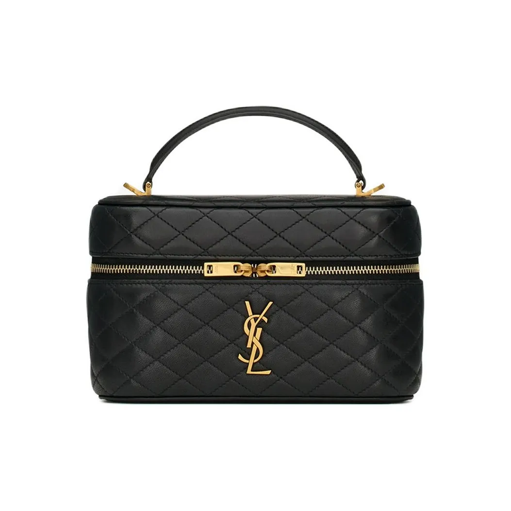 SAINT LAURENT GABYVanity Sheepskin One Shoulder Crossbody Clutches Mini Women's Black