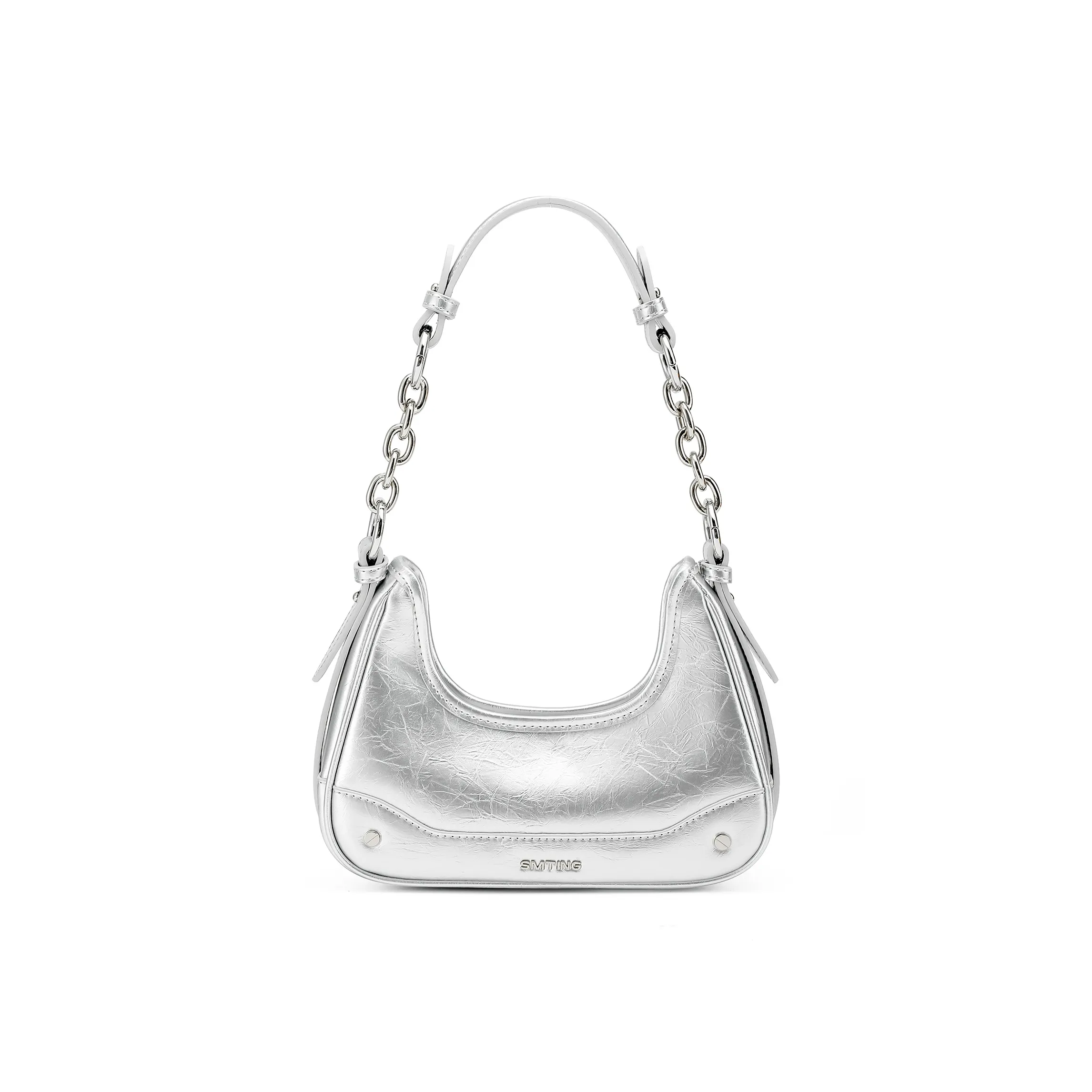 Simedin Premium Feel Leather One Shoulder Crossbody Bag Small Women's Laser Silver/Deep Black/Ecru/Dried Rose Pink