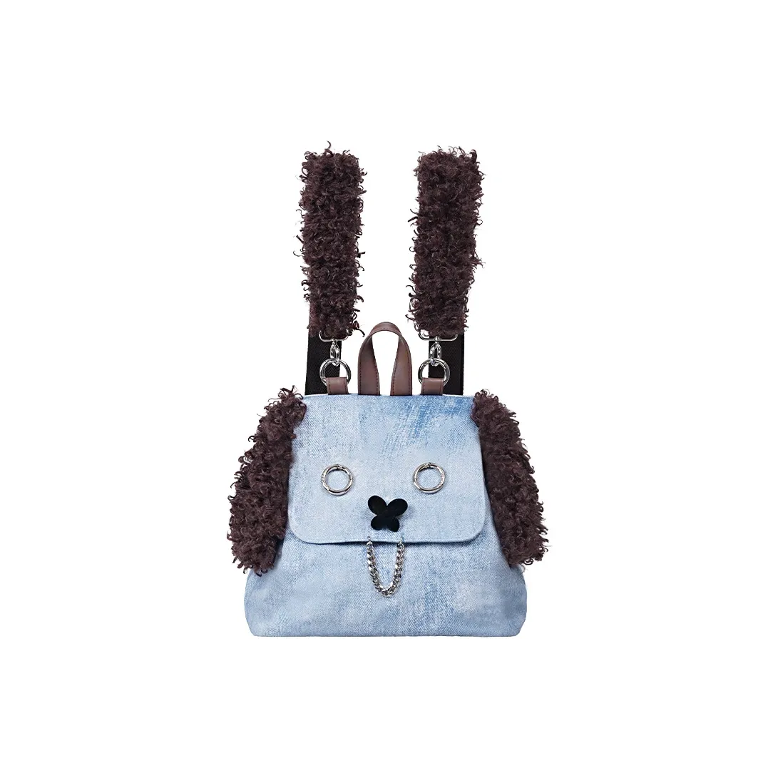 Rebirth Полиэстер Хлопковая Смешанная Ткань Деним Рюкзак Средний Женские Синий Щенок Черный Щенок