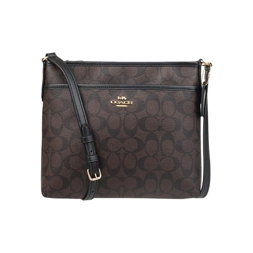 COACH File PVC Document Bag, Shoulder Bag, Crossbody Bag Medium Size Women's Dark Brown