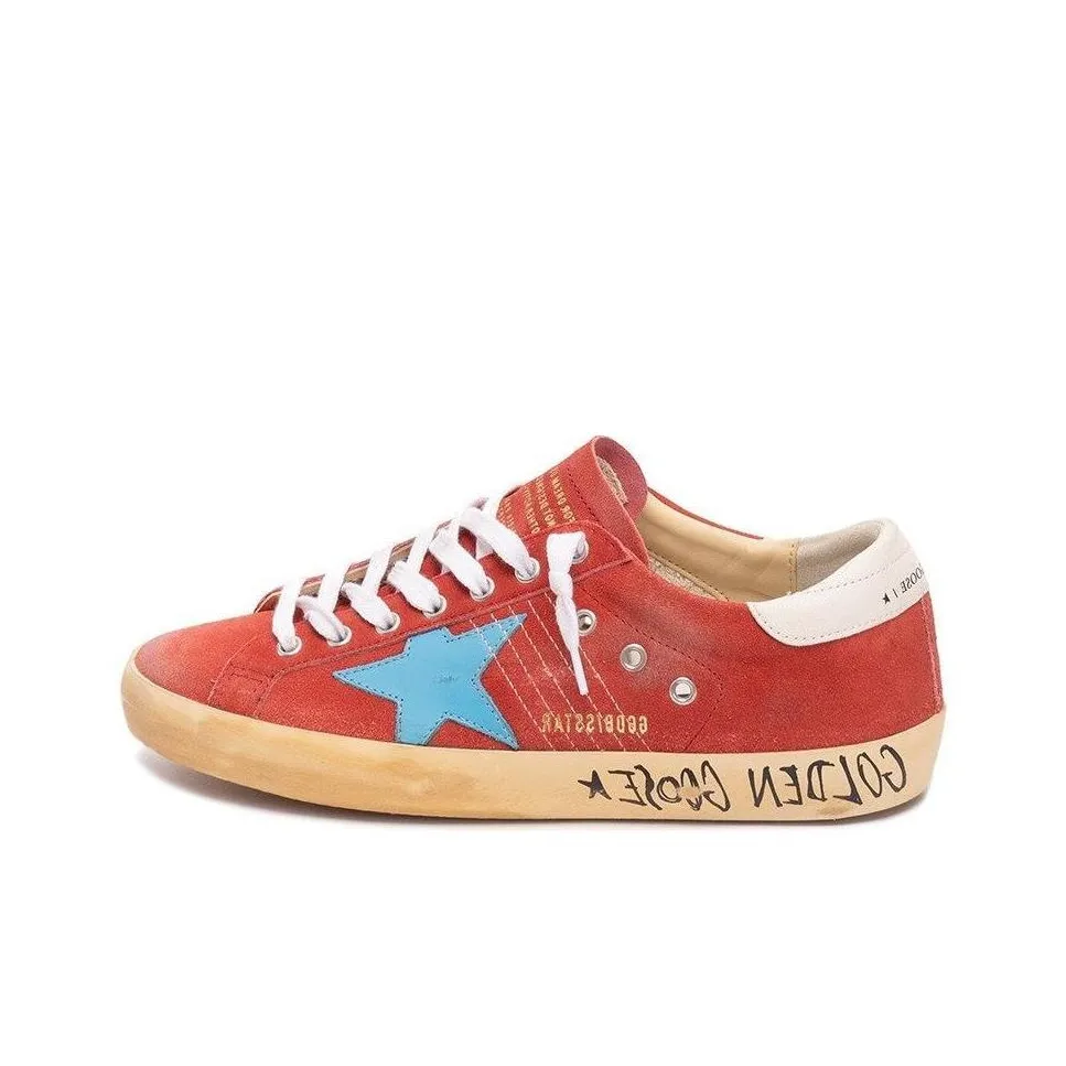 Golden Goose Super Star Low top Skateboard Shoes Men's Red Distressed