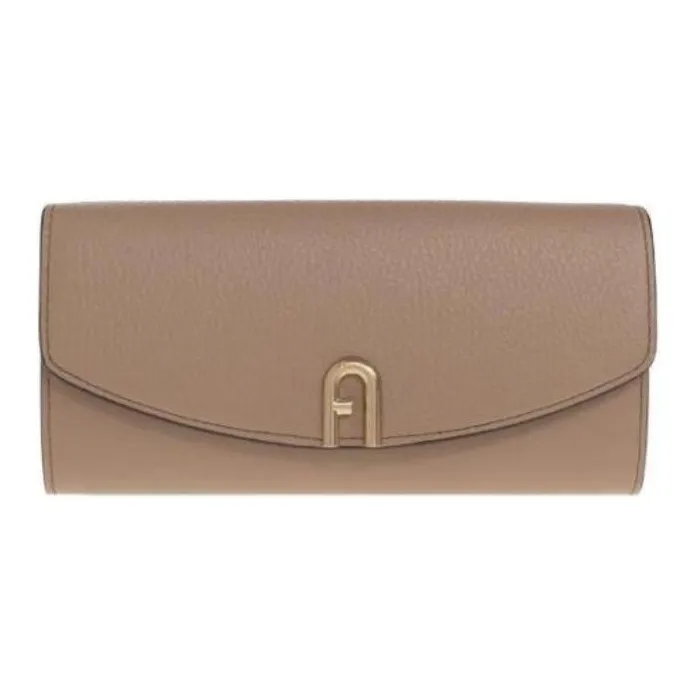 Furla Primula Grain Leather Wallet Large Size Women's Brown