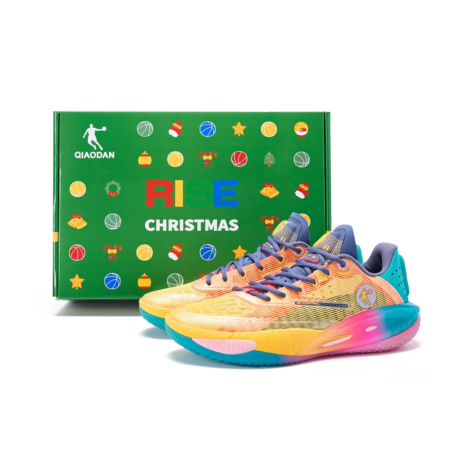 QIAODAN Sharp RISE Амортизация Износостойкие Низкие Баскетбольные Кроссовки Мужские Желто-Синие Особенные Упаковка