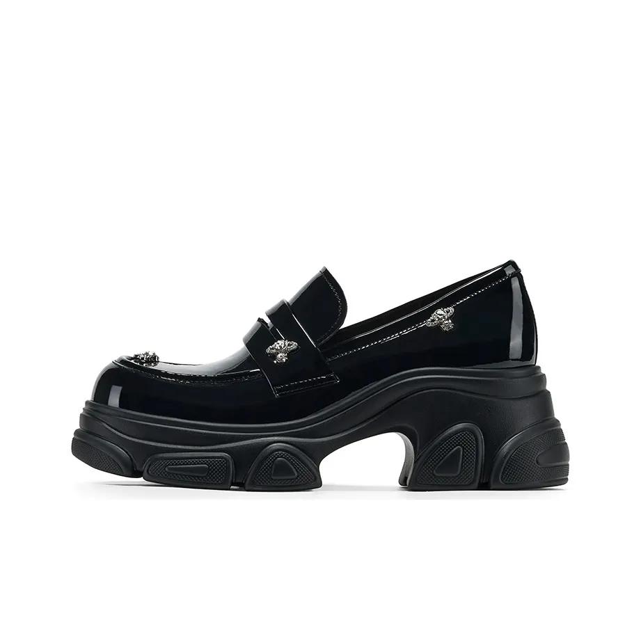 GG CC Ballet Flats British Style Versatile Loafers 7.5cm Women's Black