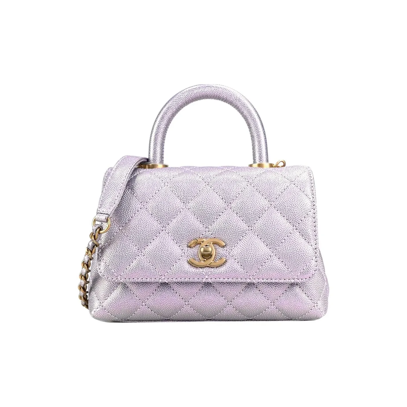 CHANEL Coco Handle Grain Embossed Caviar Calfskin Handbag, Shoulder Bag, Crossbody Bag Mini Women's Pink Purple