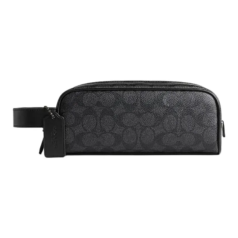 COACH Travel Kit Canvas With Leather Clutch Storage Bag Small Size Men's Charcoal Black