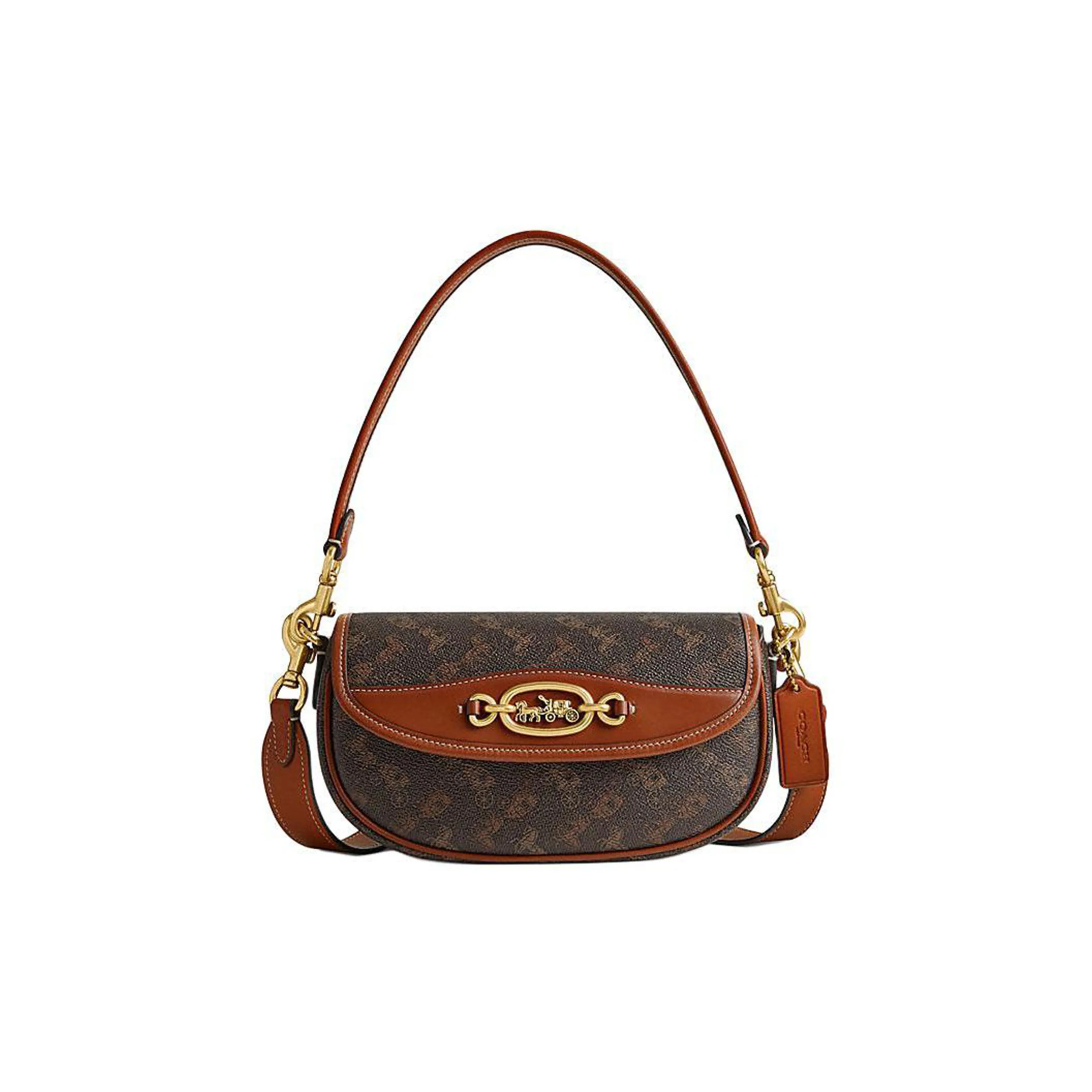 COACH Harley Canvas With Leather Saddle Bag Handbag Shoulder Bag Crossbody Bag Medium Size Women's Coffee & Brown
