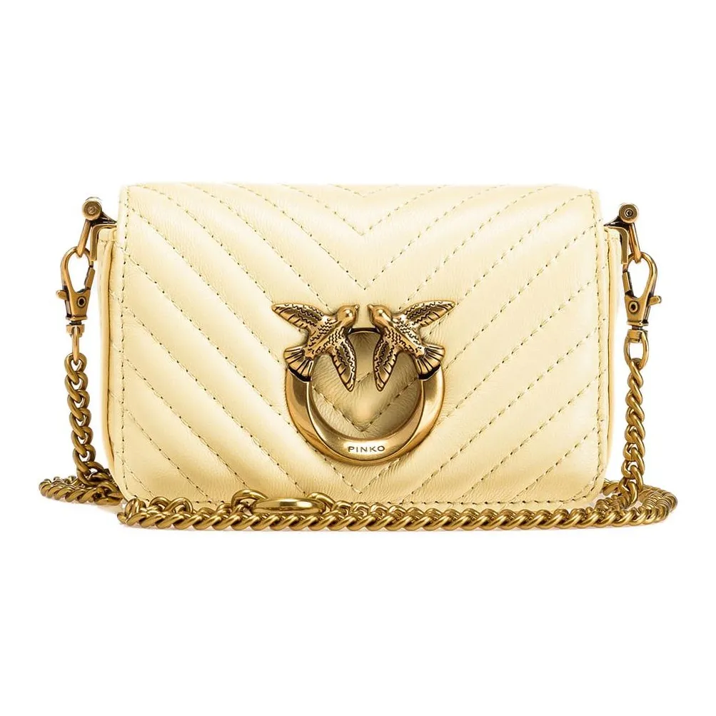 PINKO Овчина с коровьей кожей Сумка через плечо Сумка на плечо Экстра мини Женская Бежевая Желтая