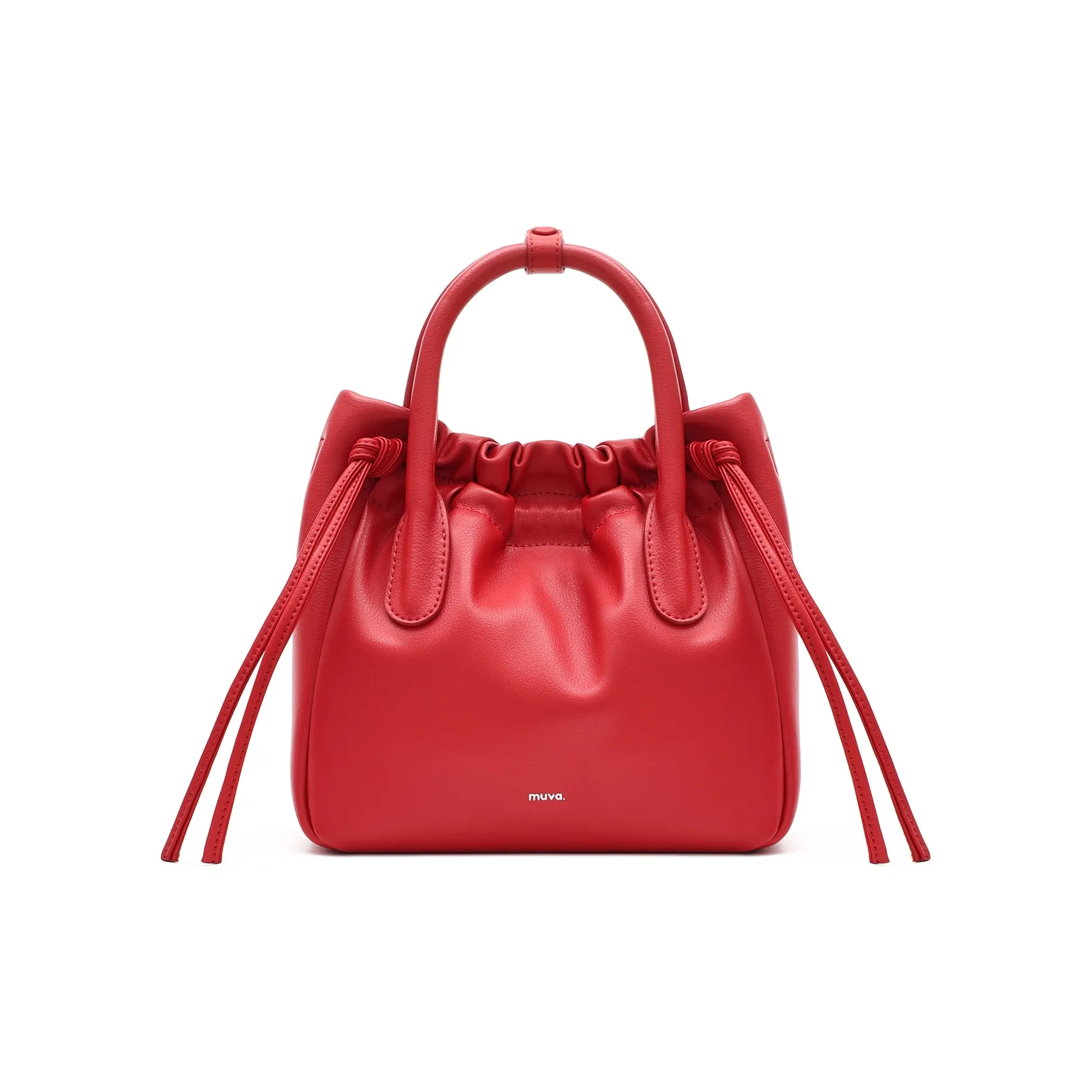 MUVA Cow Leather Versatile Genuine Leather Drawstring Shoulder Bag Crossbody Bag Medium Size Women's