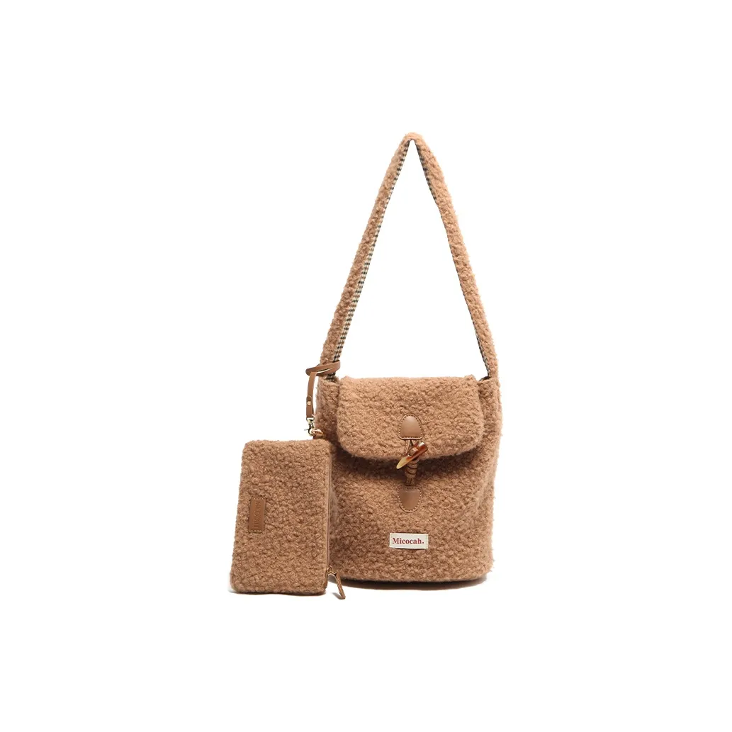 MICOCAH Шерстяной искусственный мех ведрообразная сумка сумка через плечо среднего размера женская тедди коричневый