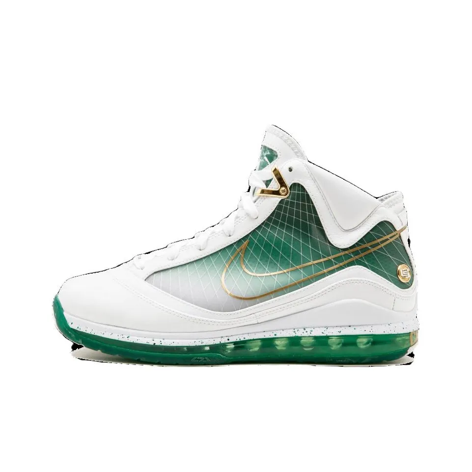 Nike Lebron 7 Vintage Basketball Shoes Men High Top White/Metal Gold/Canyon Green