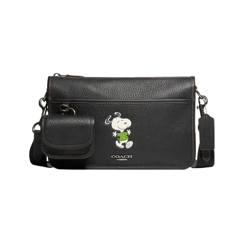 COACH Heritage Collection, Refined Pebbled Leather Combo Bag, Shoulder Bag, Crossbody Bag Medium Size Men's Black