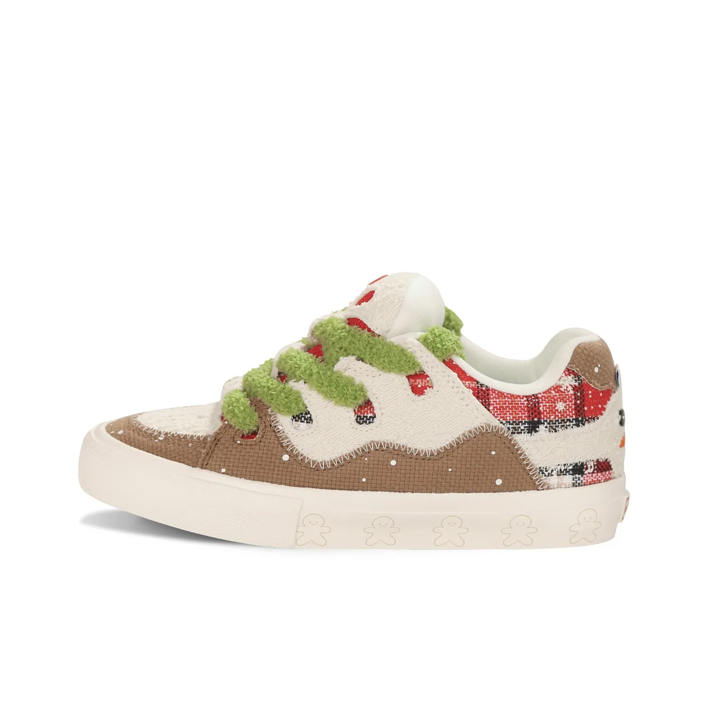 Ollieskate Classic Cartoon Gingerbread Man Furry Anti Slip Wear Resistant Low Top Skateboard Shoes Unisex Beige Brown