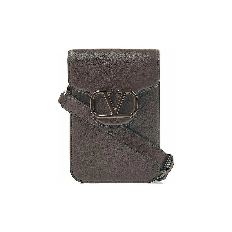 Valentino Calfskin Cell Phone Pouch Unisex Brown