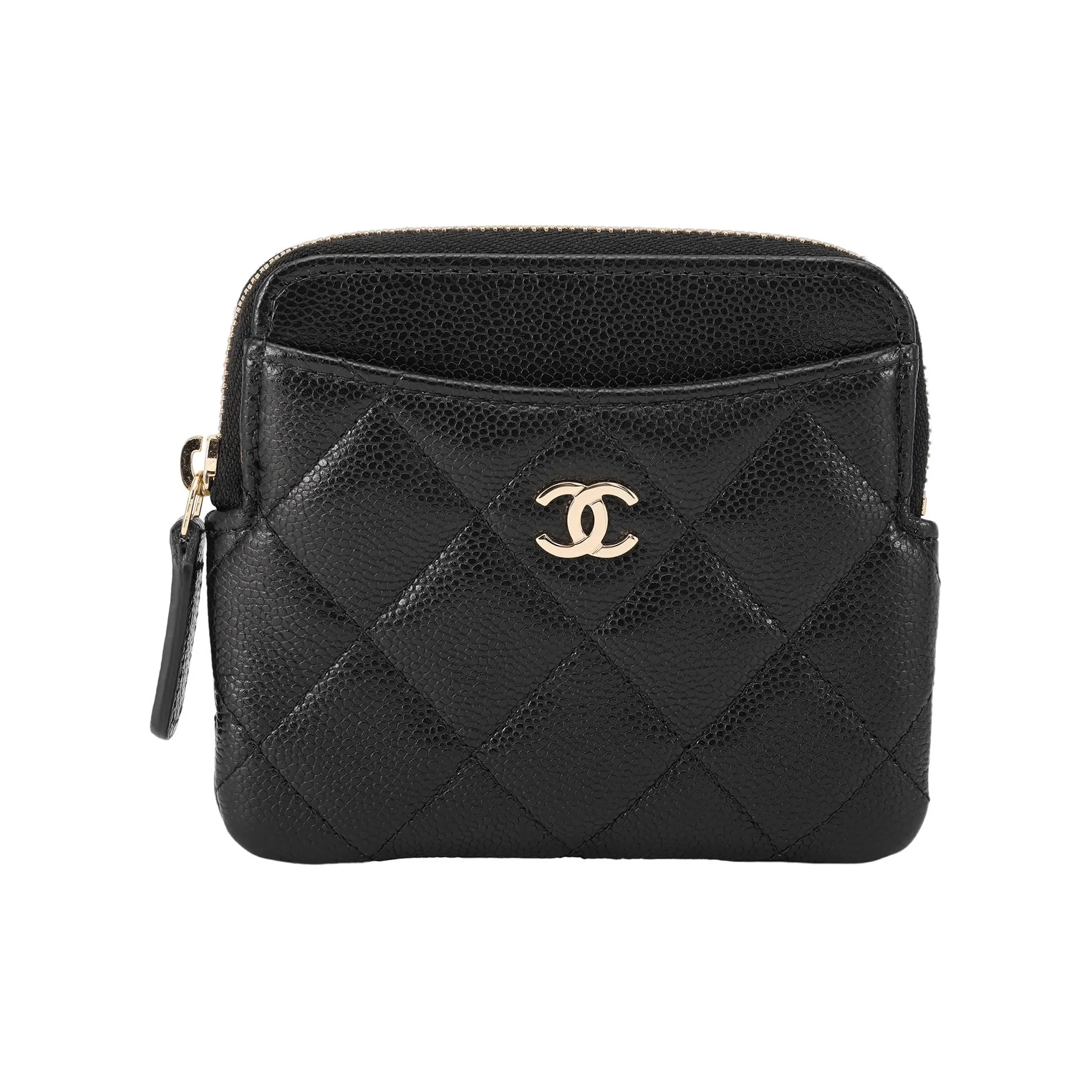 CHANEL Grained Cow Leather Clutches Card Holder Wallet Women's Black