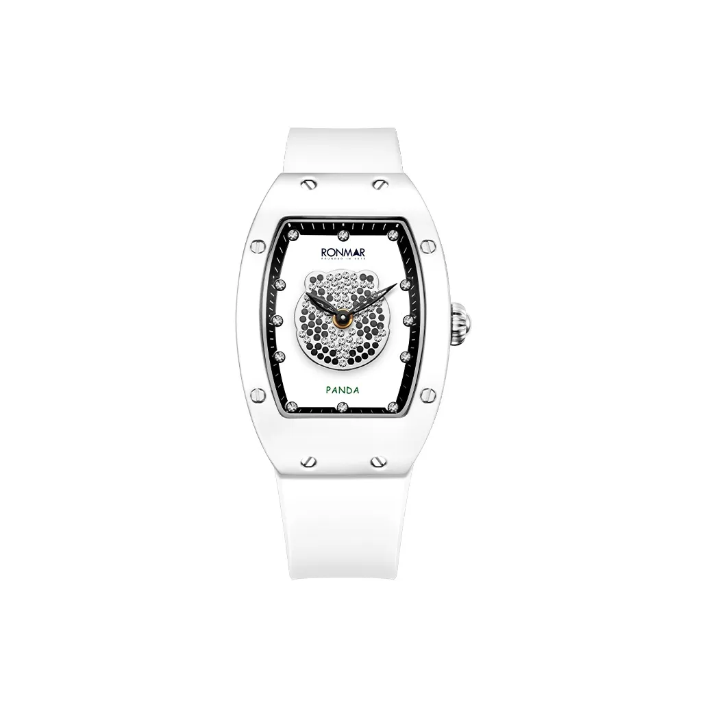 RONMAR PANDA IP Дизайн Коллаборация Кварцевый механизм Резиновый ремешок Часы Женские Белый циферблат