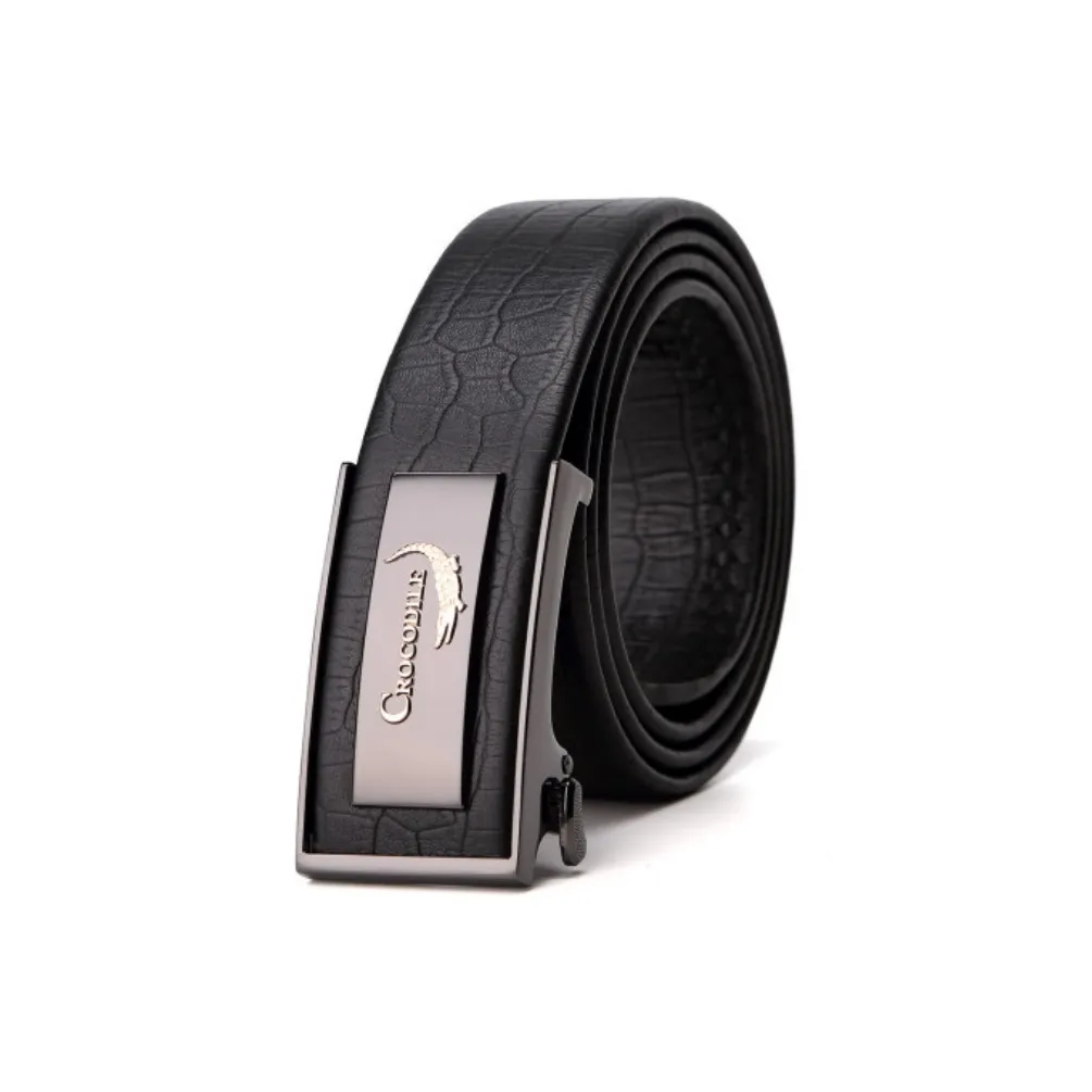 Crocodile Elegant Top Grain Cow Leather Inward Curling Hair Automatic Buckle Leather Belts Men's