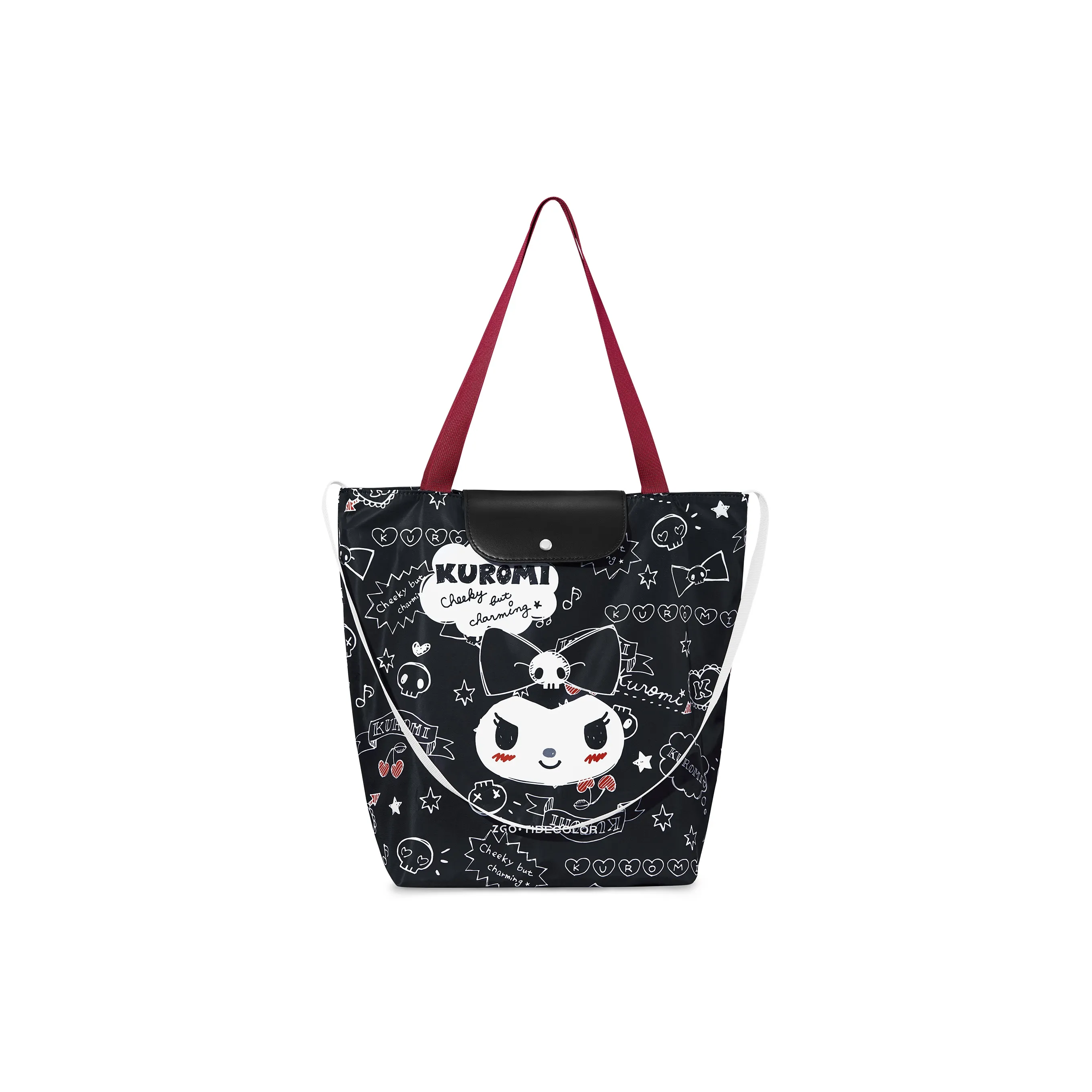 Zgo Sanrio, Collaboration Kulomi Polyester Tote Bag, Shopping Bag, Handbag, Shoulder Bag Women's Black