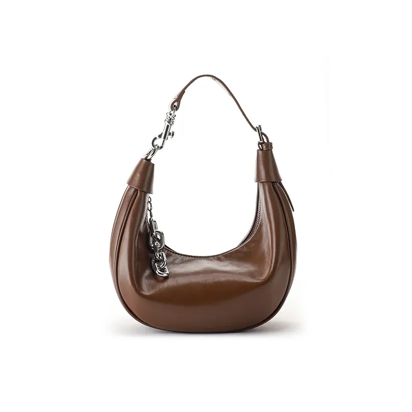 IAB Cow Leather Crescent Bag Shoulder Bag Medium Size Unisex Rum Color/Pine Brown/Cocoa Mocha