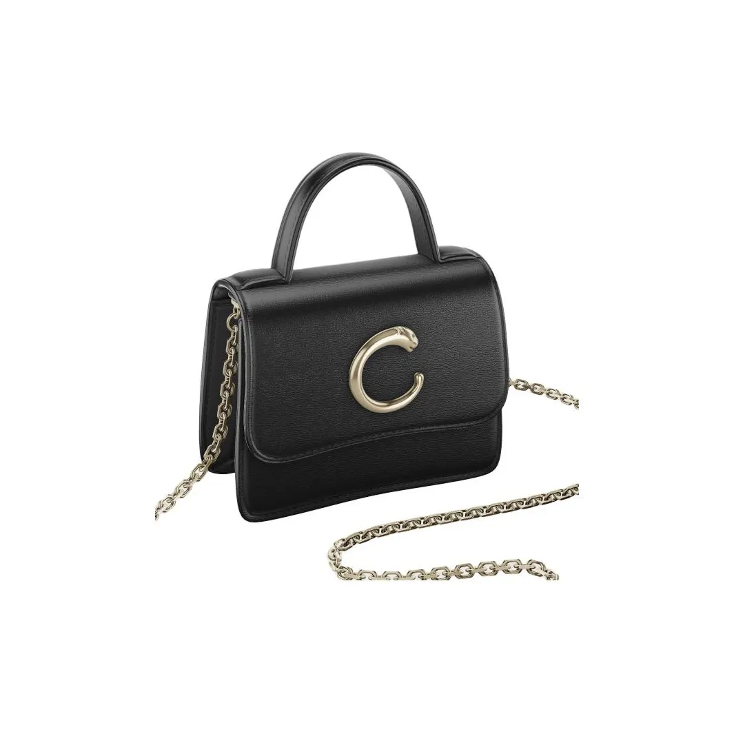 CARTIER Panthère De Cartier Calfskin Shoulder Bag Crossbody Bag Handbag Extra Small Women's Black