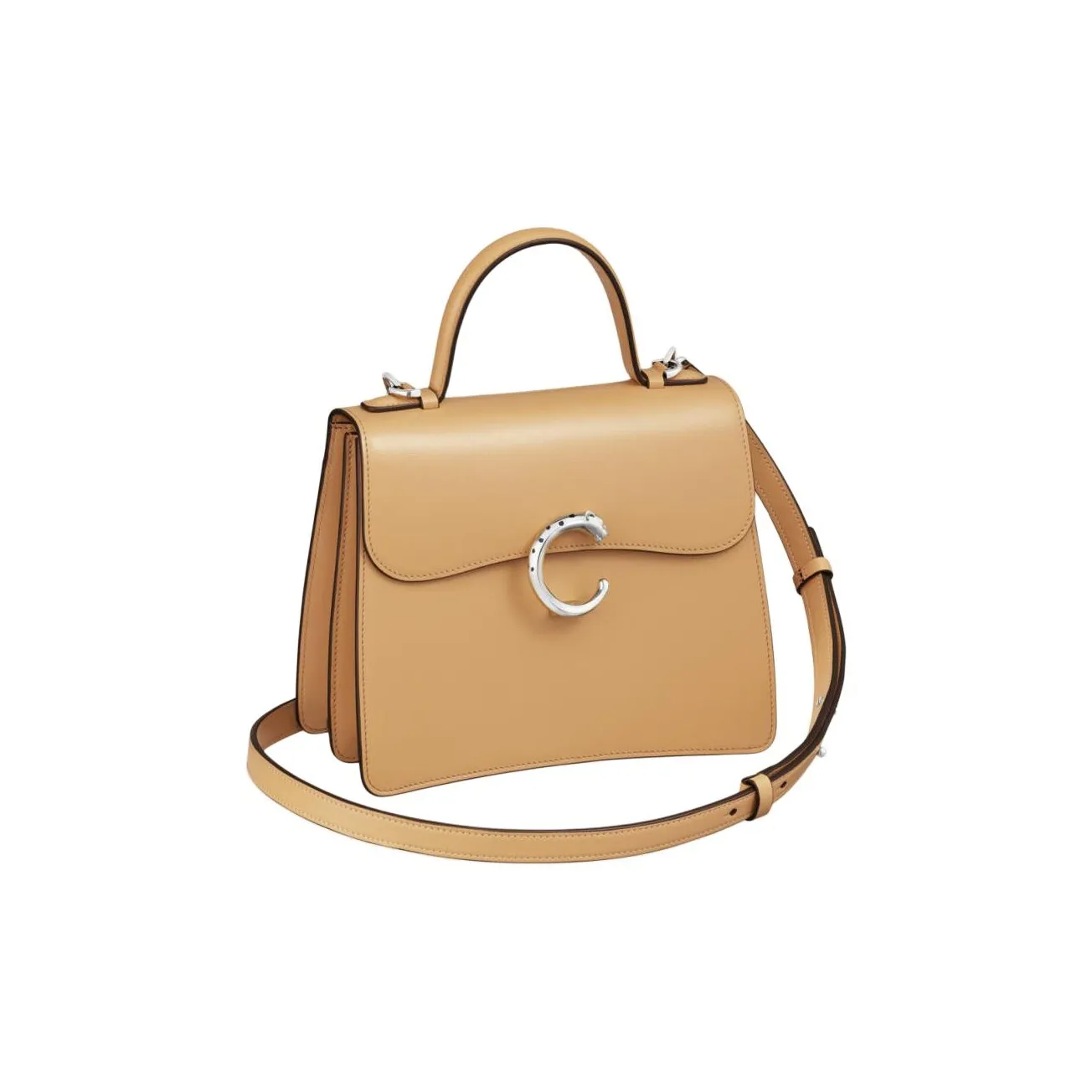 CARTIER PANTHÈRE Cheetah Collection Calfskin Handbag, Shoulder Bag, Crossbody Bag Trumpets Women's Camel Beige
